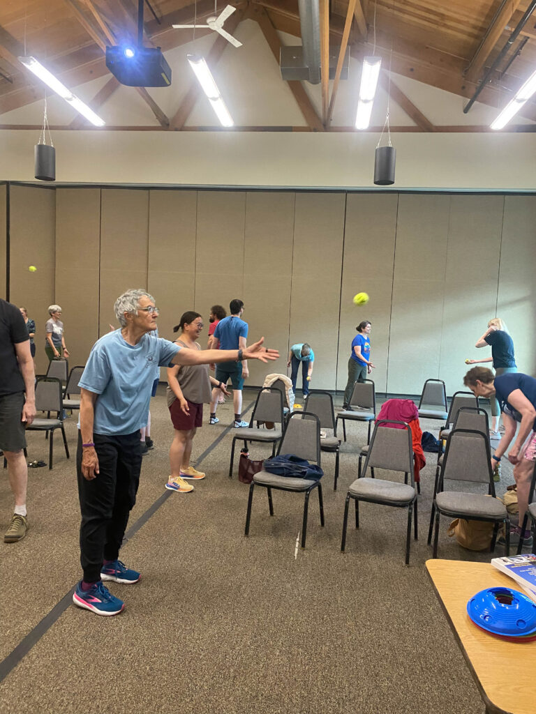 Students practicing the letter-ball drill at Goodman A at the Magnuson Program Center in Seattle. Big wins for students as they learned how to feel better.