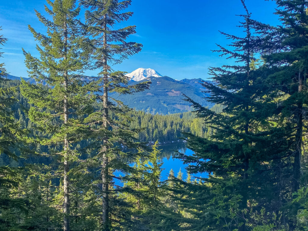 On May 27, a beautiful Tuesday morning, Mt. Rainier peeked above Olallie Lake. I enjoyed visiting three lakes, three wins.