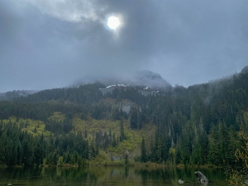 A brief glimpse of the sun at Granite Lakes during a hike I led on May 20. The path to our goals is not always clear, but we stick to a daily practice.