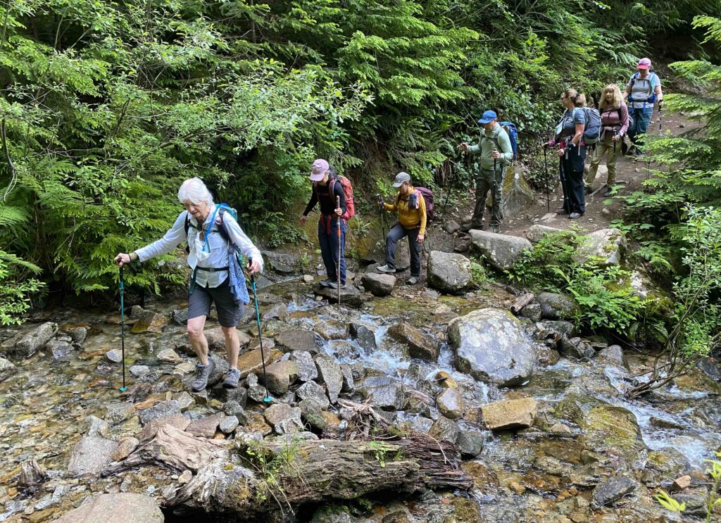 Our group members crossing one of many creeks on the way to Pratt Lake Basin.