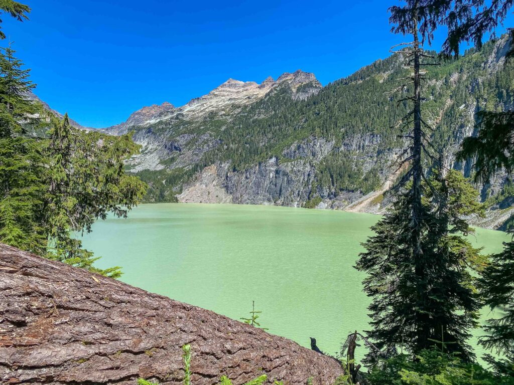 Beautiful, unique color of glacial scour-fed Blanca Lake on a clear, cloudless Friday.