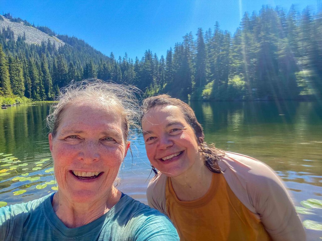 Enjoying the fruits of our labor: swimming across Rainbow Lake. So refreshing!