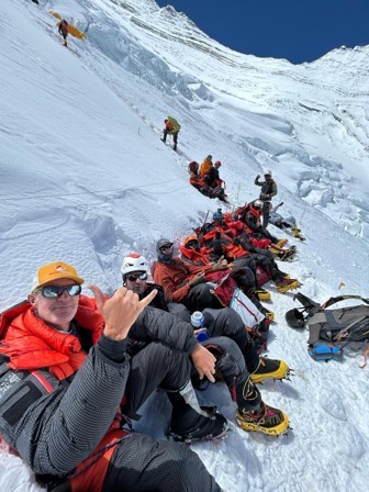 People - the whole team on Lhotse Face just below Camp III – credit Madison Mountaineering