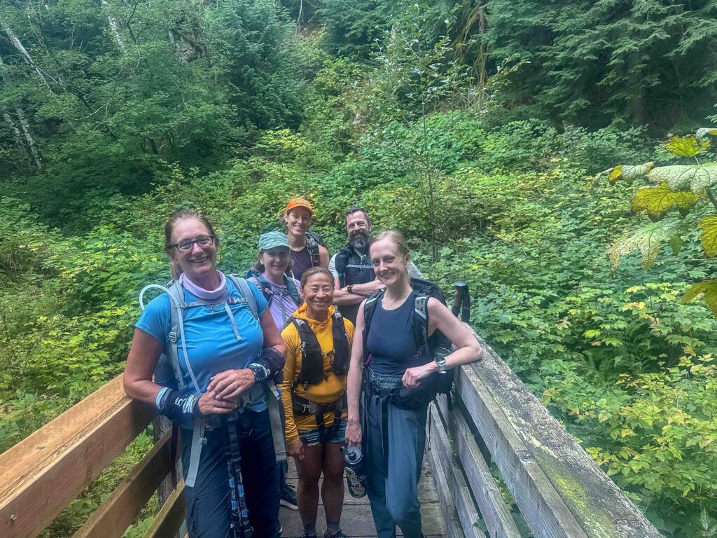 Our "before" photo at the first bridge along the Granite Lakes Connector, about 23 minutes into the hike when, with a sinking feeling, I realized I'd forgotten the bulk of my food in the car.