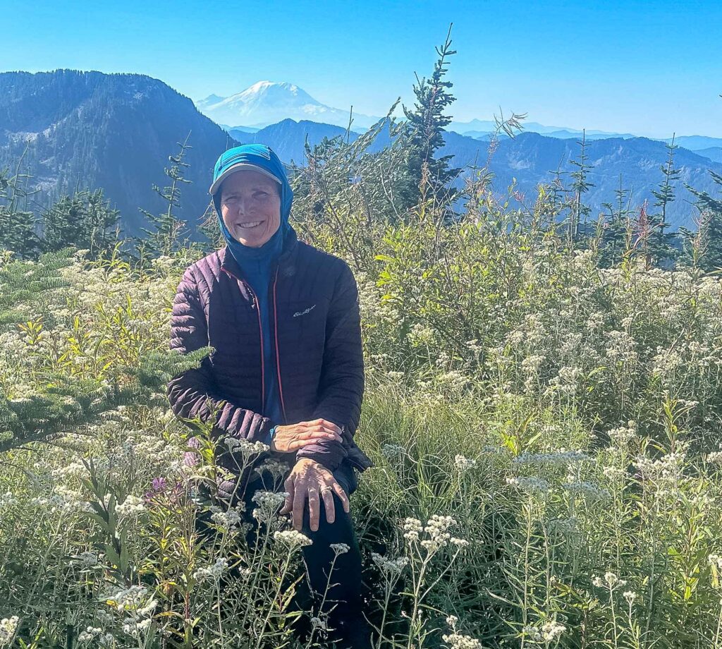 Anytime I have a good view of Mt. Rainier, I light up. And if I'm in a field of flowers? even better. What made this moment priceless was the pair of American pipits bobbing their heads at me. I was on cloud nine.