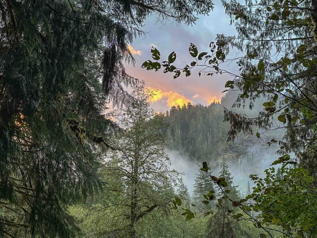 A beautiful fall sunrise in the mountains strikes me as a perfect metaphor for my own season of change, slowing down on one hand while shifting full steam ahead on the other, albeit in a new direction.