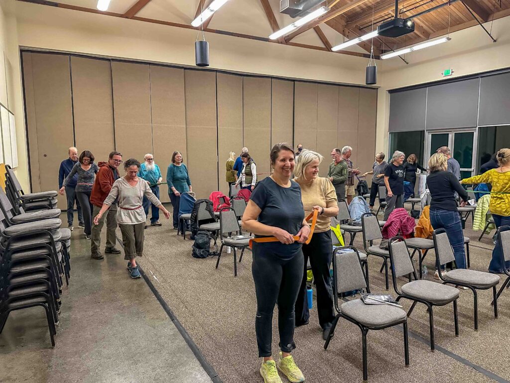Perturbation band exercise at the Seattle Mountaineers, a seminar on falls prevention and balance training.