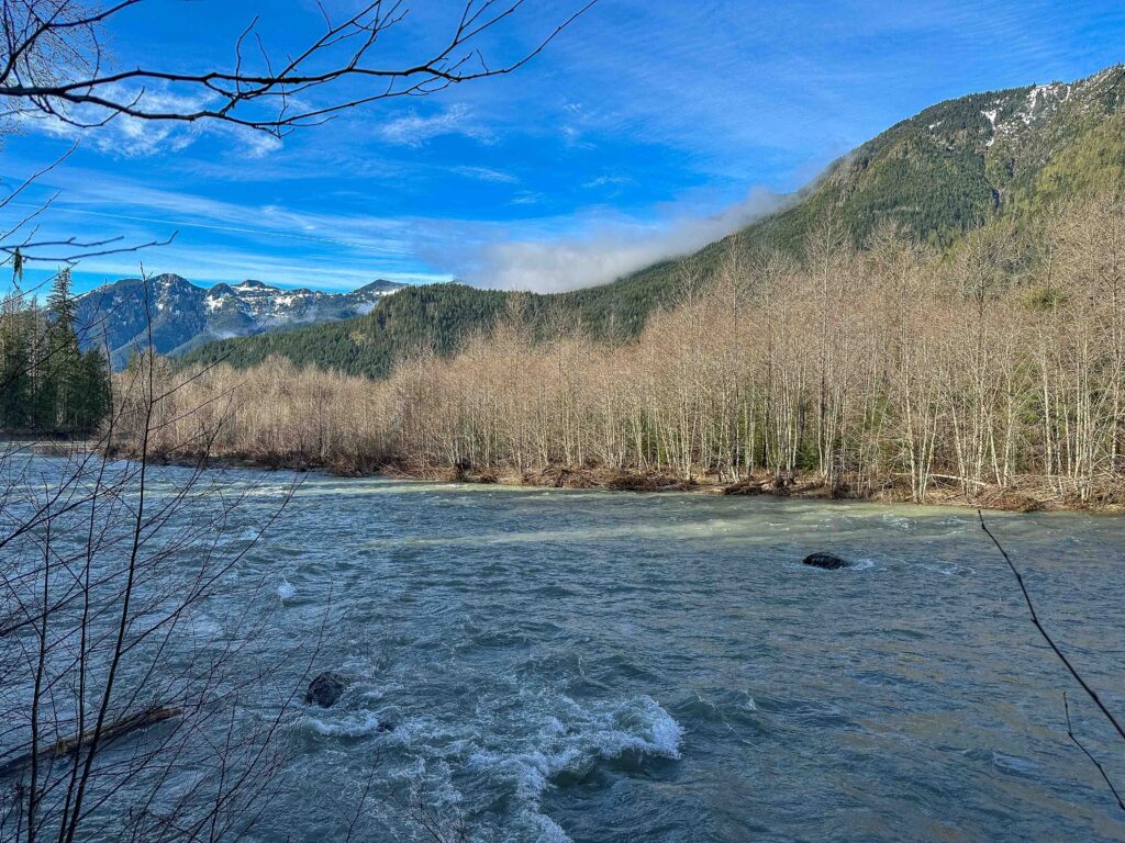 A beautiful January day (1/13) as we explored a new-to-me trail, the Pratt River Trail from the Middle Fork trailhead.