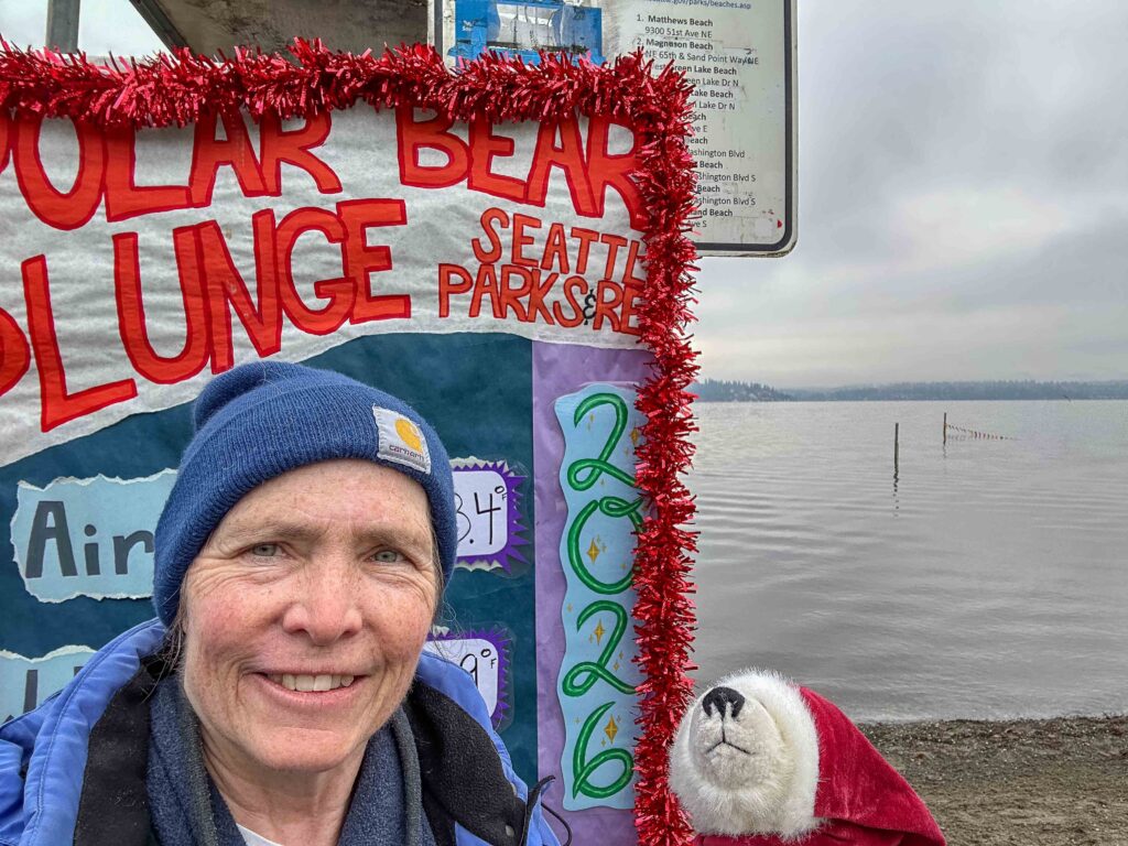 Celebrating 7 years of attending the Polar Bear Plunge at Matthews Beach.