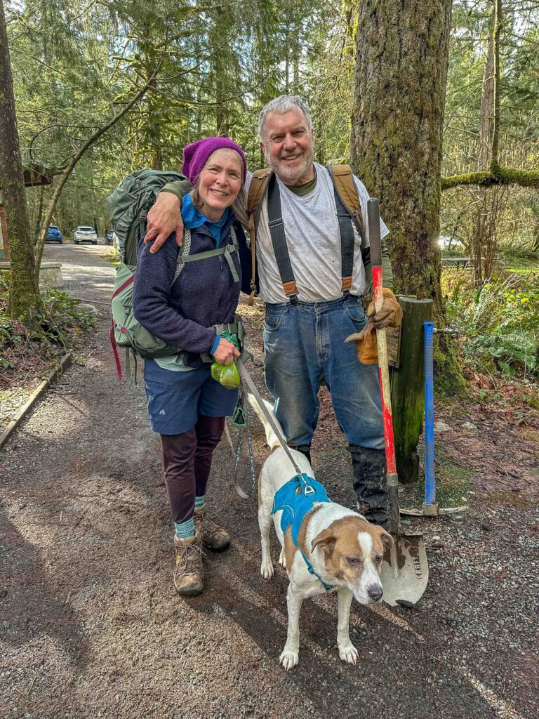 A trail angel at Si / Teneriffe Falls on March 10, 2026. This was Ajax's last Mountaineers Mascot moment and a photo I shared in my Stewardship talk.