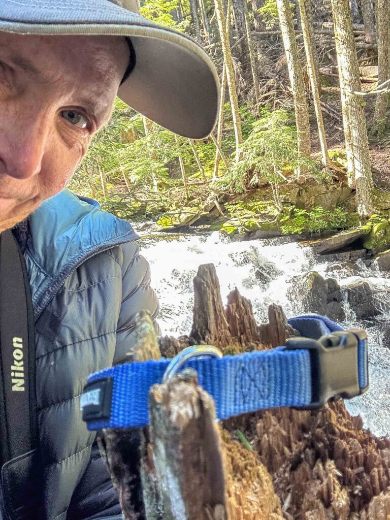 A tender moment at the falls at Goat Lake where an American dipper flew by as though to let me know Ajax will always be close by.