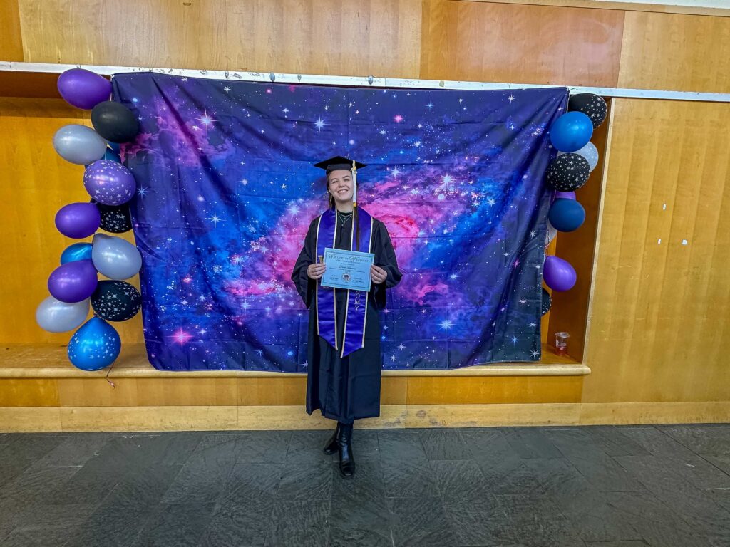 Our daughter after the Astronomy Department celebration.