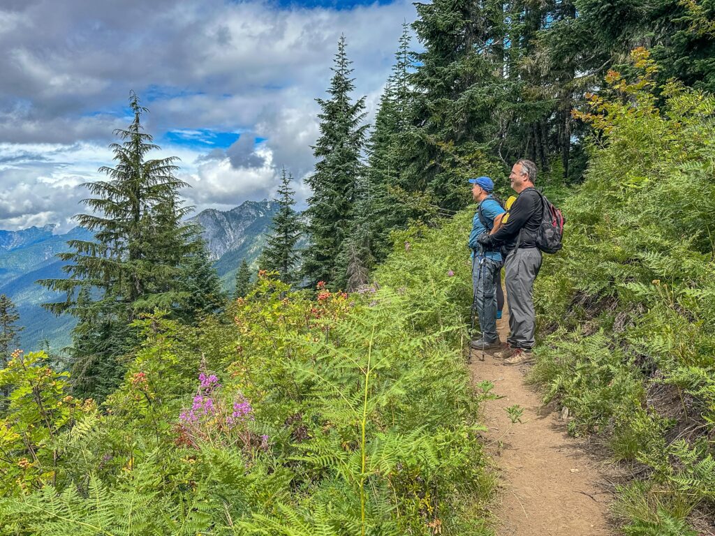 Stopping to soak up the glorious beauty around us on Frog Mountain's flanks.