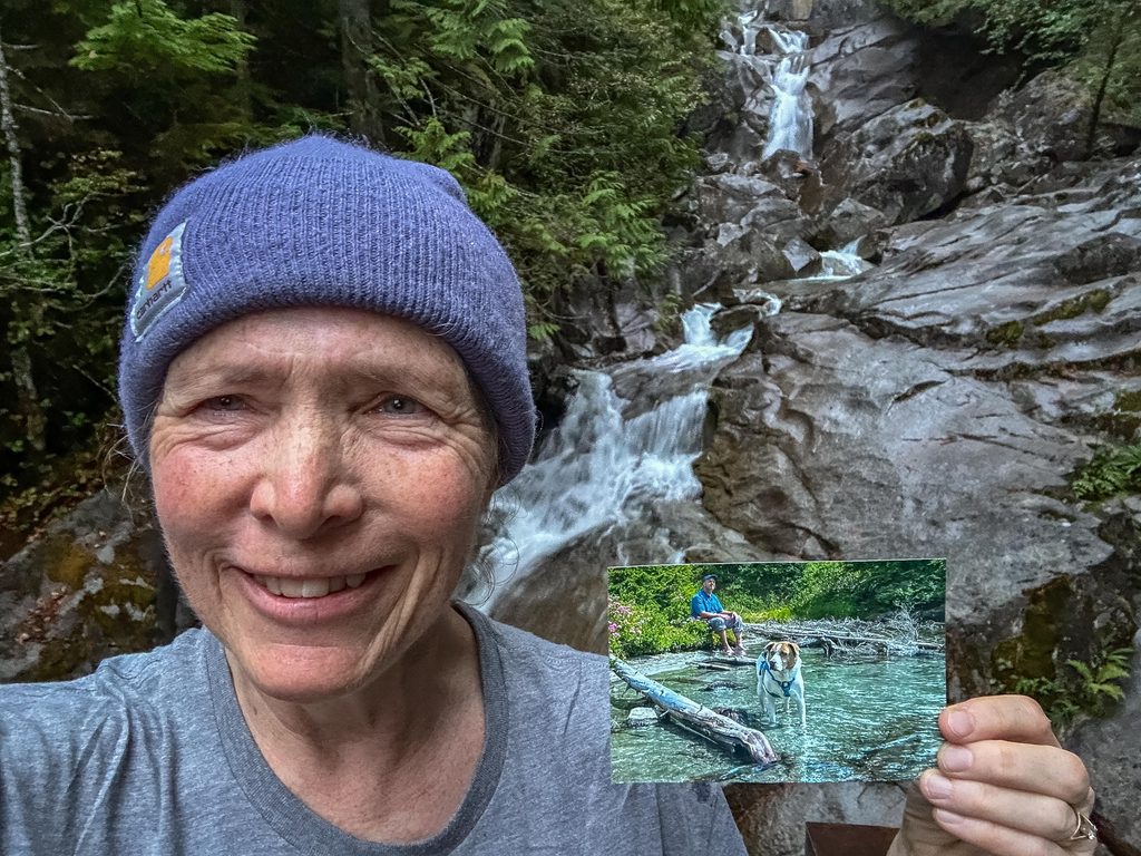 A cathartic birthday moment with Angel Ajax at Dingford Falls. My original dream in spring 2026 was to backpack solo with him on this milestone day. Instead, I my family and friends joined me even though the weather forecast was off.